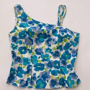 vintage one shoulder asymmetrical blue top